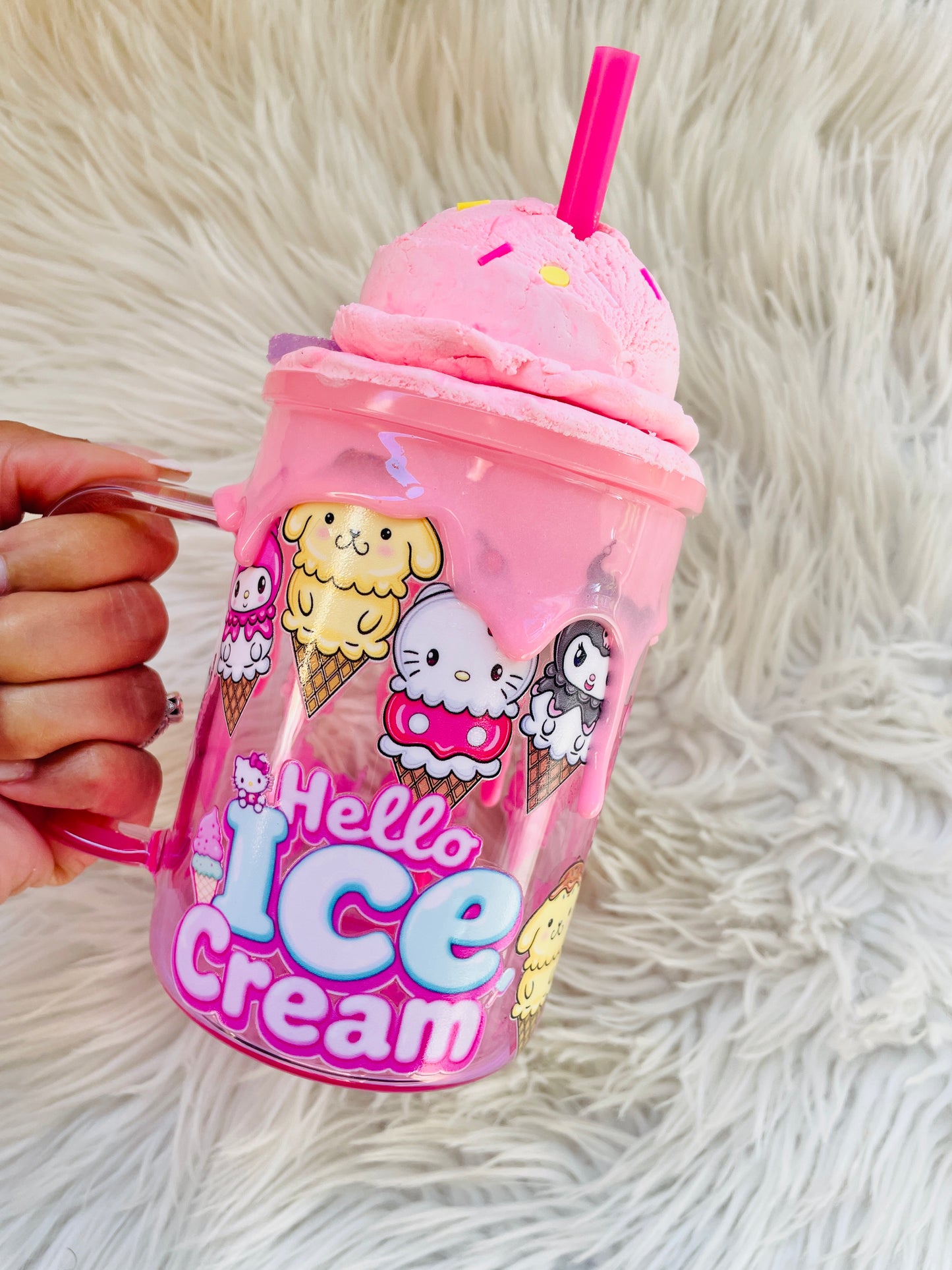 Hello Ice Cream - 15oz Ombre Glass Can w/ Ice Cream Topper