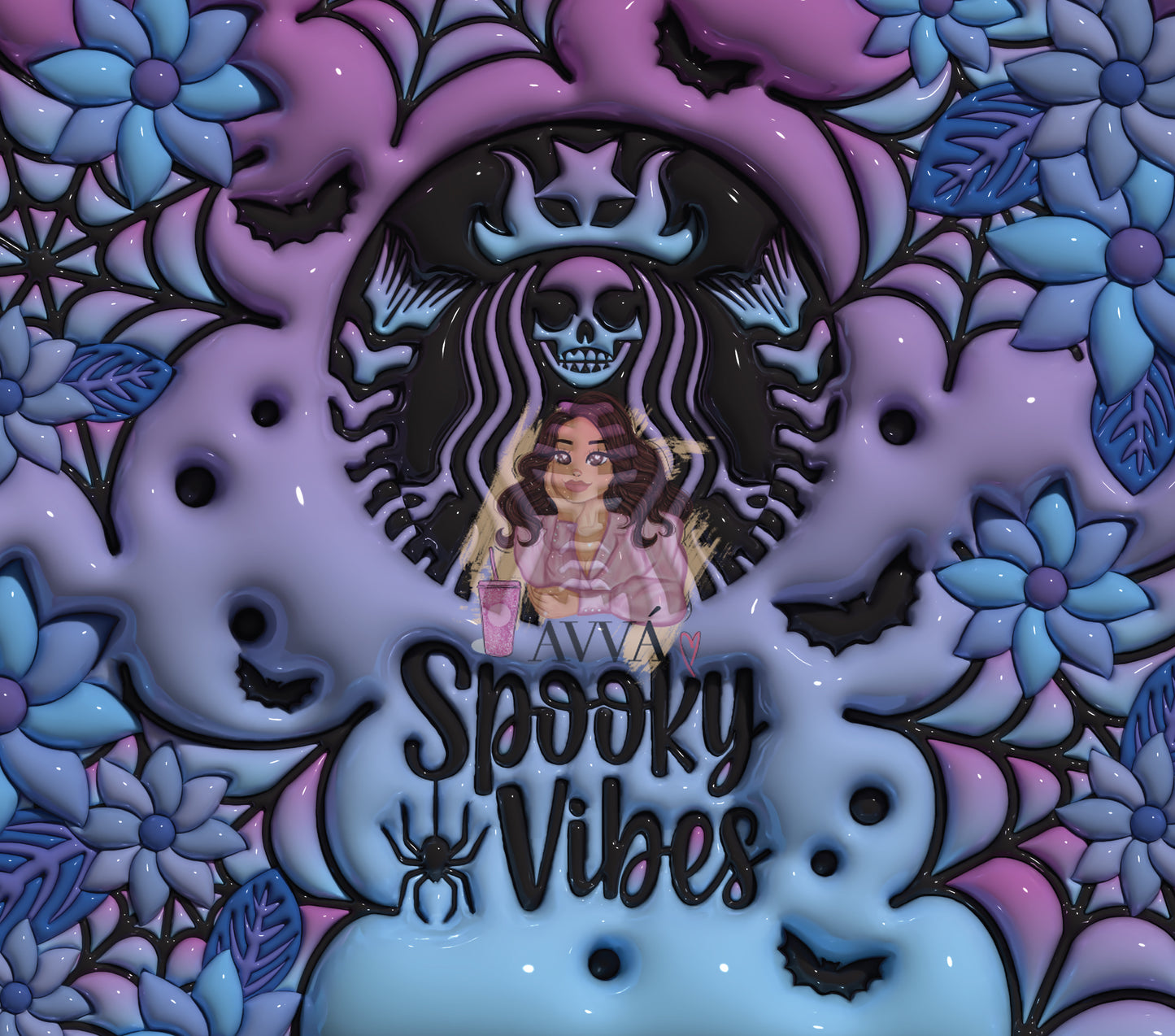 Blurple Spooky Starbies 3D Tumbler Wrap