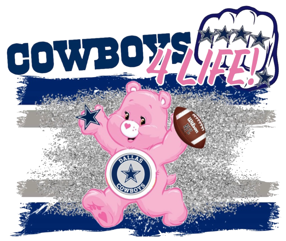 298 - Cowboys Bear Pink UV DTF Decal