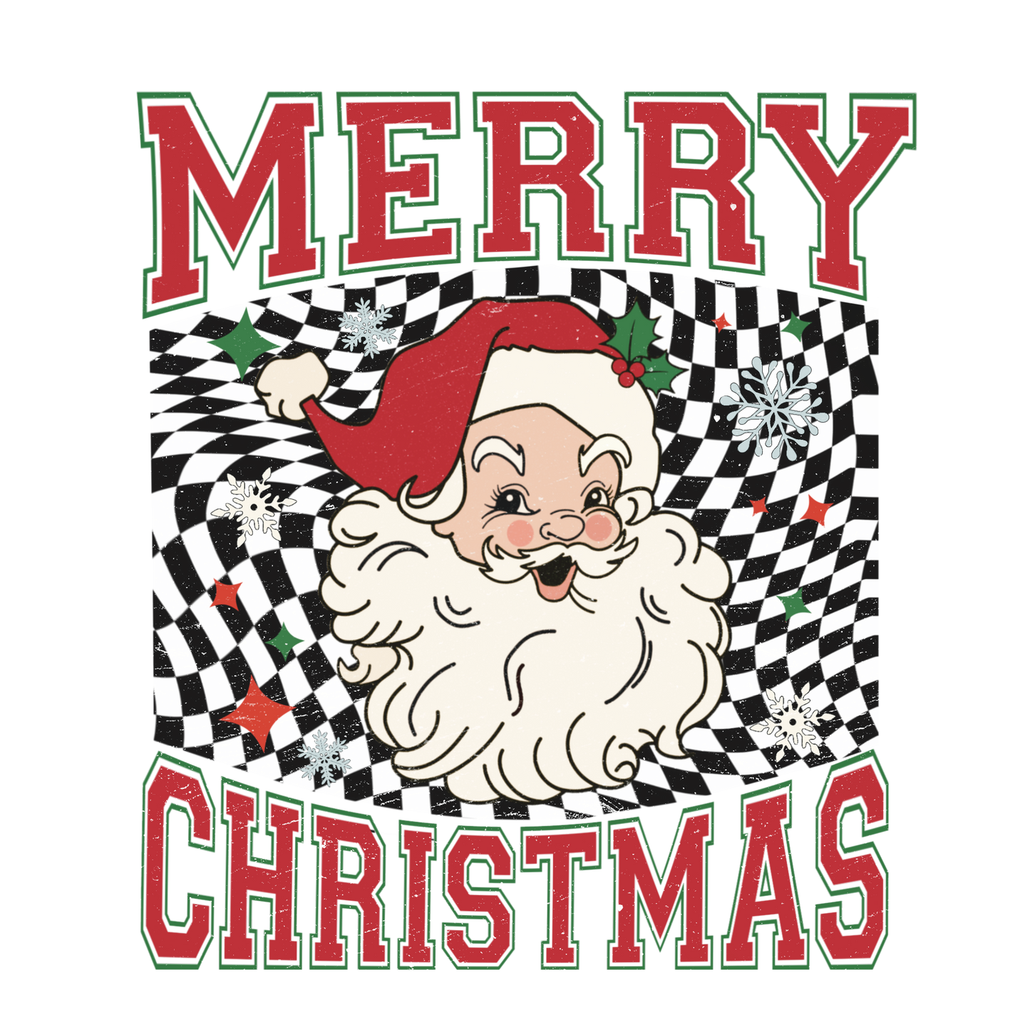 486 - Checkered Santa UV DTF Decal
