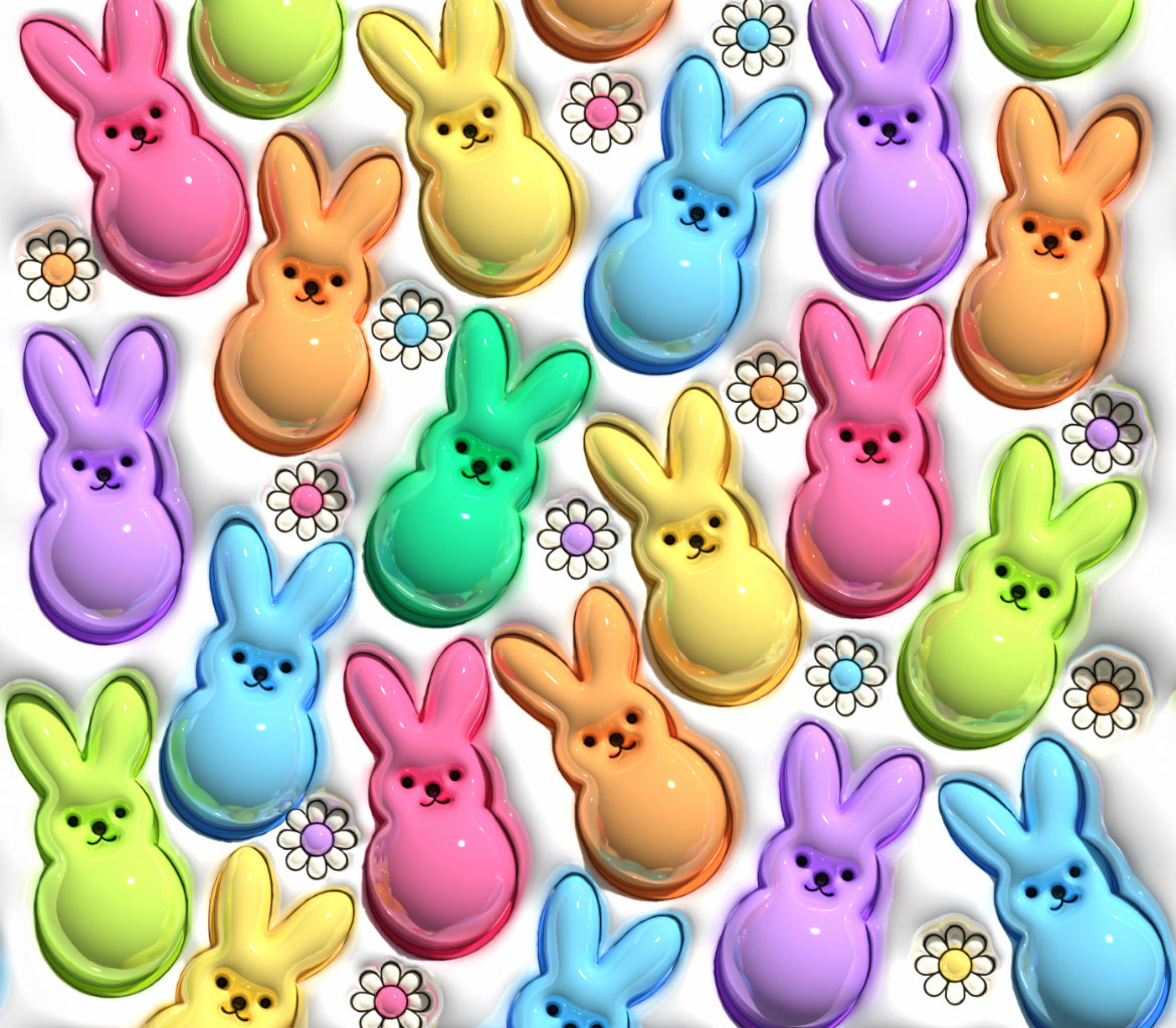 Pastel Bunnies and Flowers - 3D Tumbler Wrap