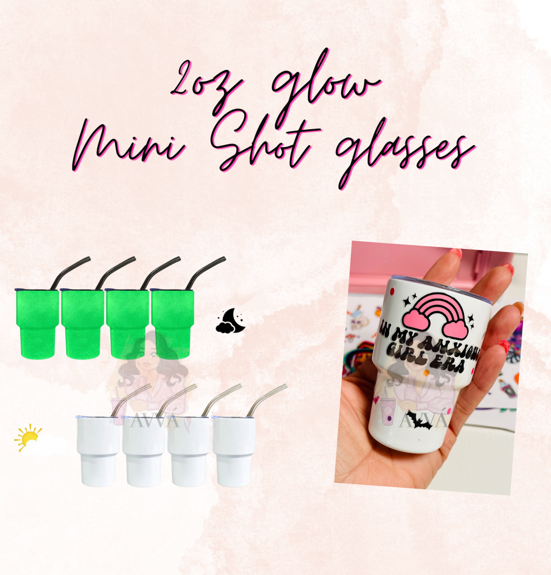 2oz Mini Shot Glass Blank *Glow in the Dark*