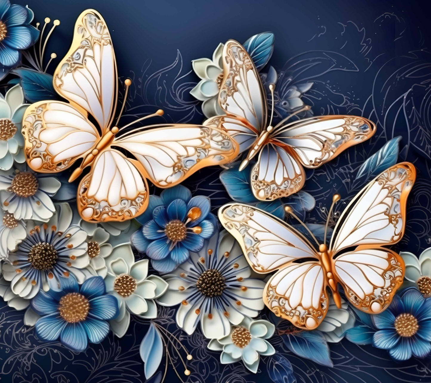 Navy and White Butterflies 3D Tumbler Wrap