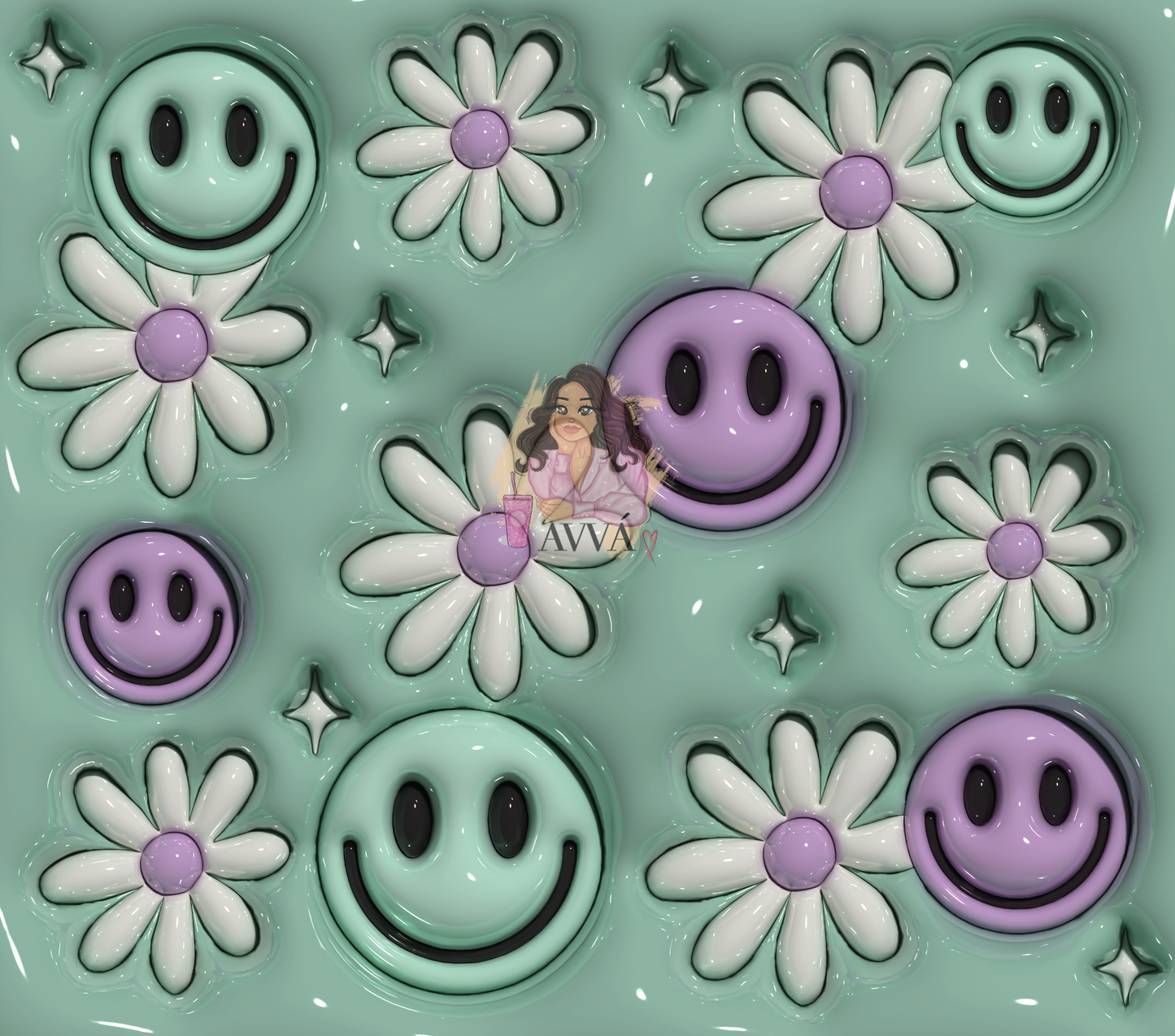 Pink and Green Smileys 3D Tumbler Wrap