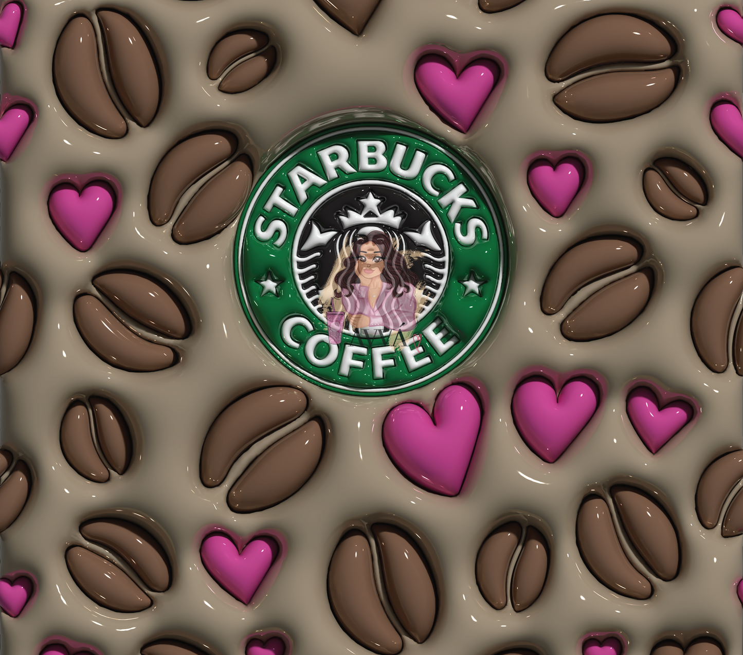 Starbies Coffee n Hearts 3D Tumbler Wrap