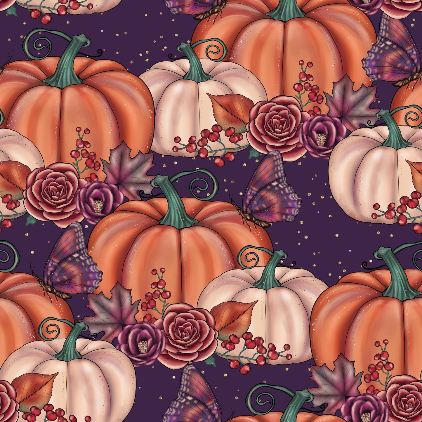 Fall Pumpkins and Floral Butterflies