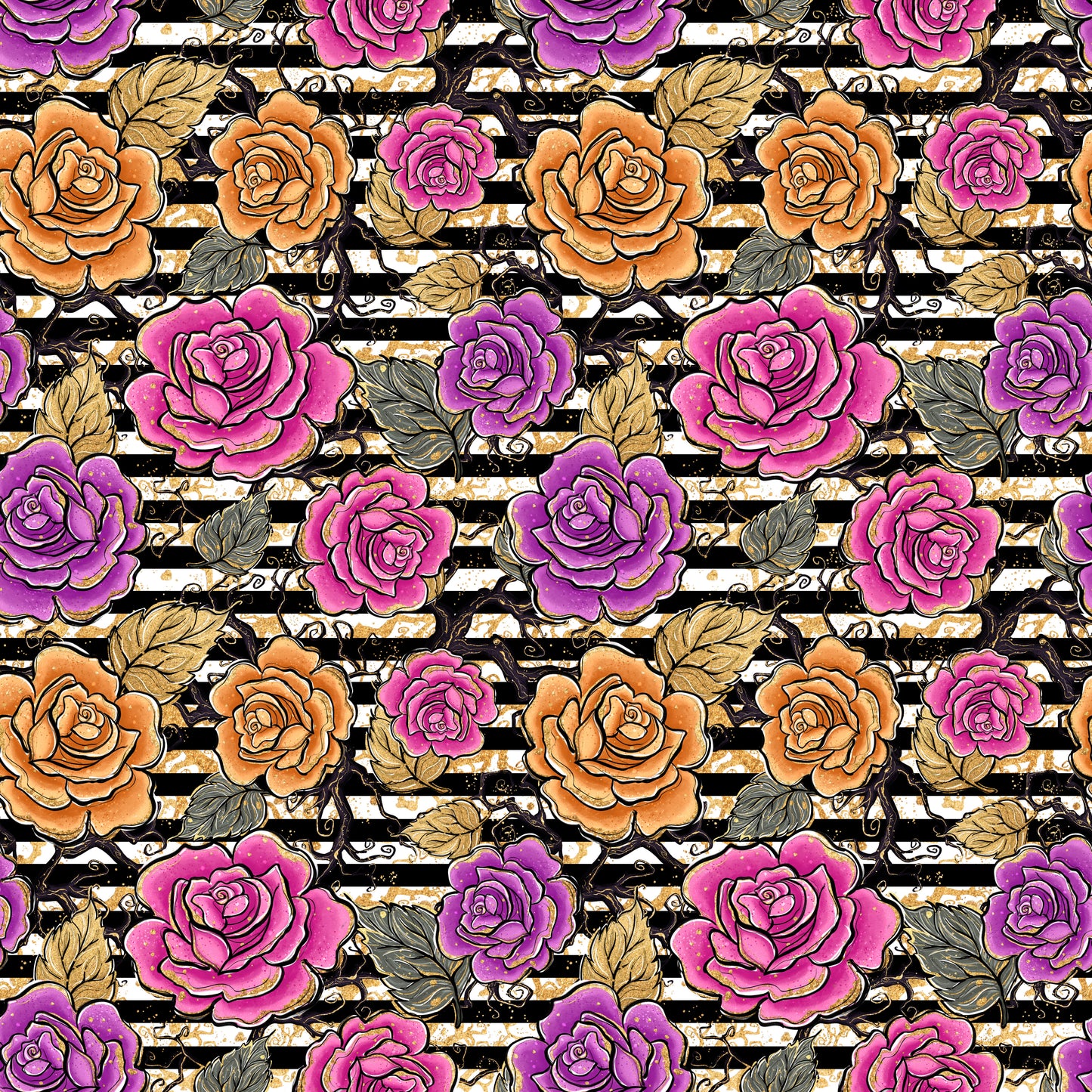 Black and White Stripes w Roses