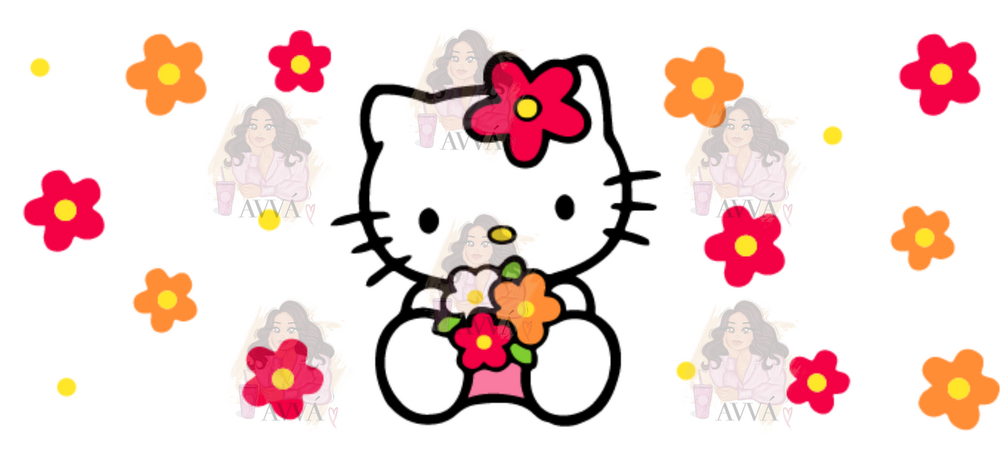 51a - Kitty Colorful Flowers Libbey