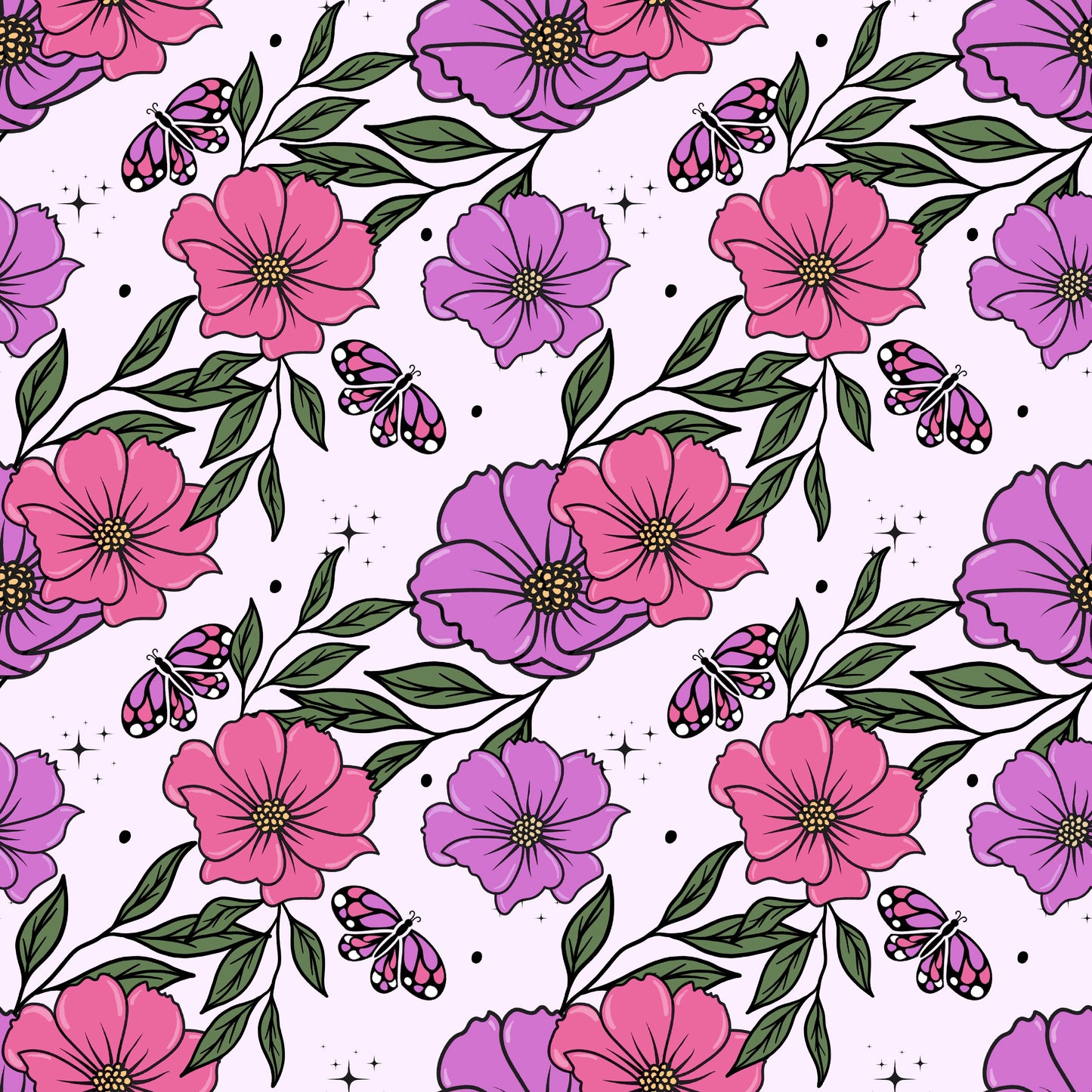 Pink Purple Floral Butterfly 12x12