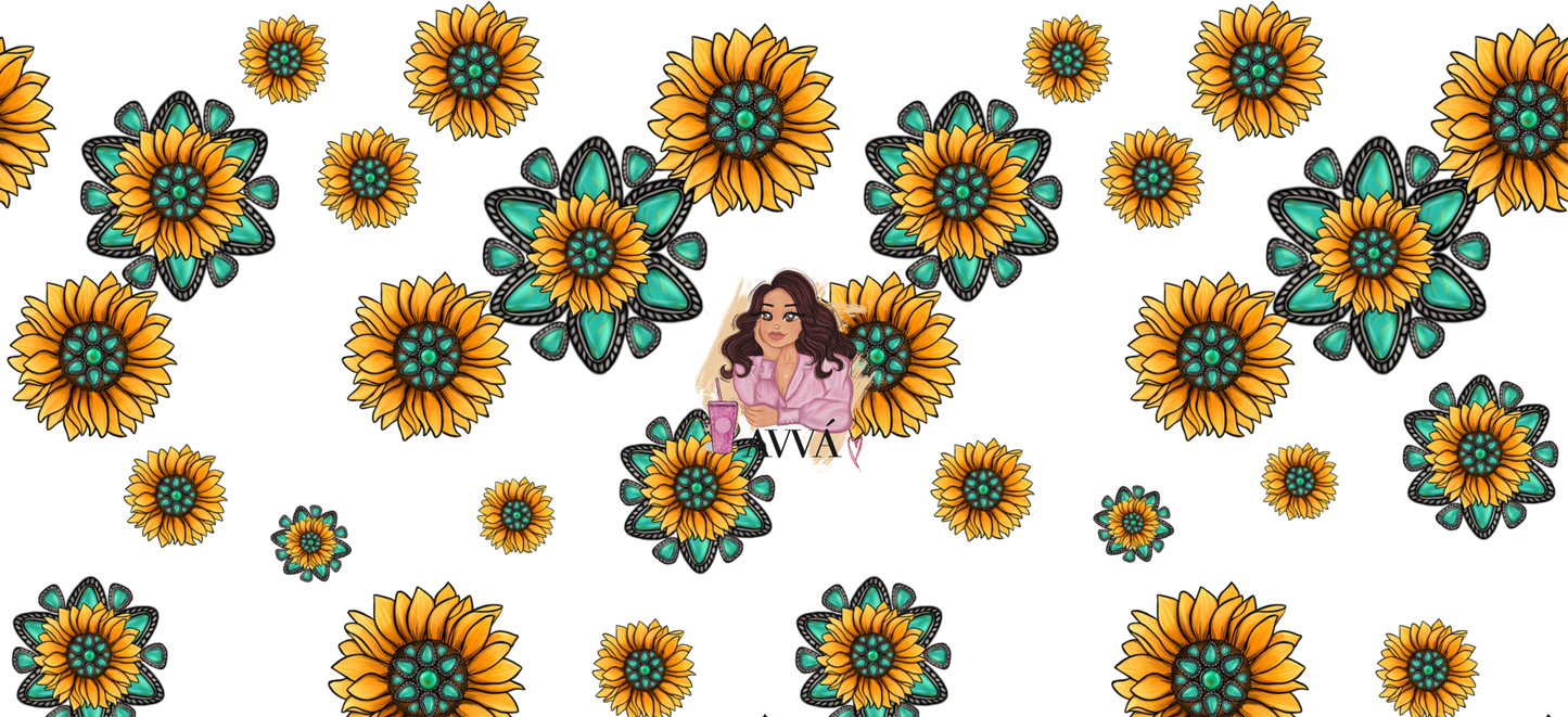 106a - Turquoise Sunflowers Libbey