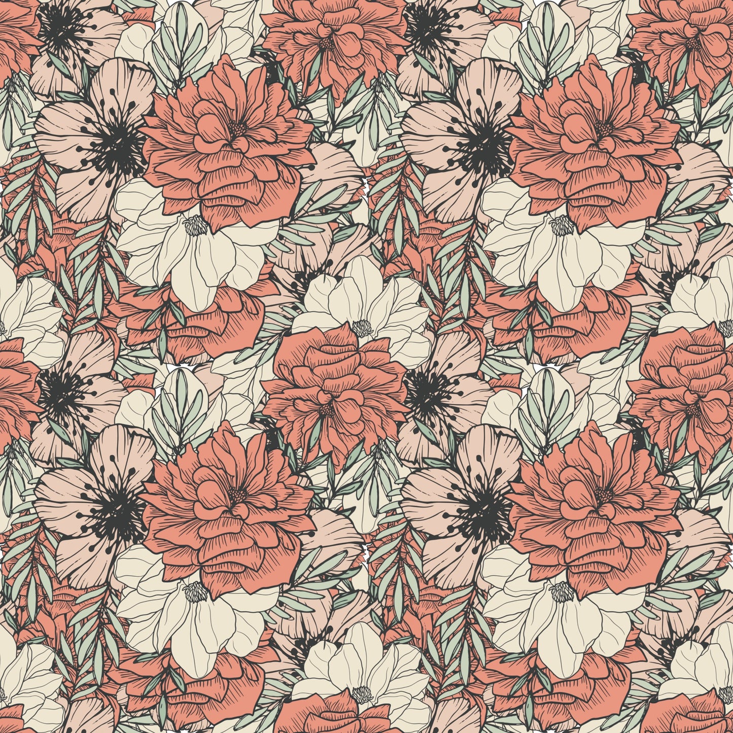 Boho Orange and Cream Floral