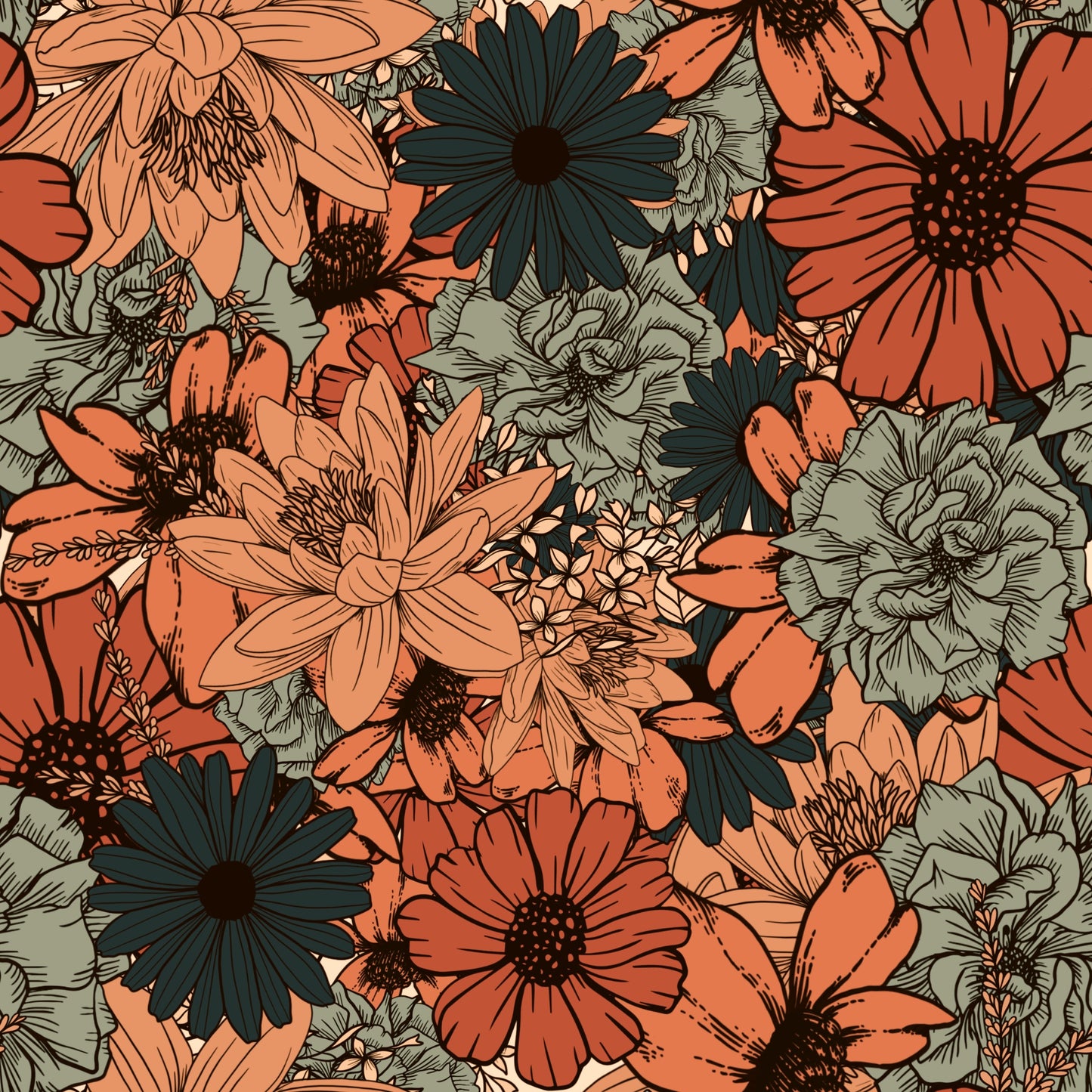 Boho Orange and Green Floral