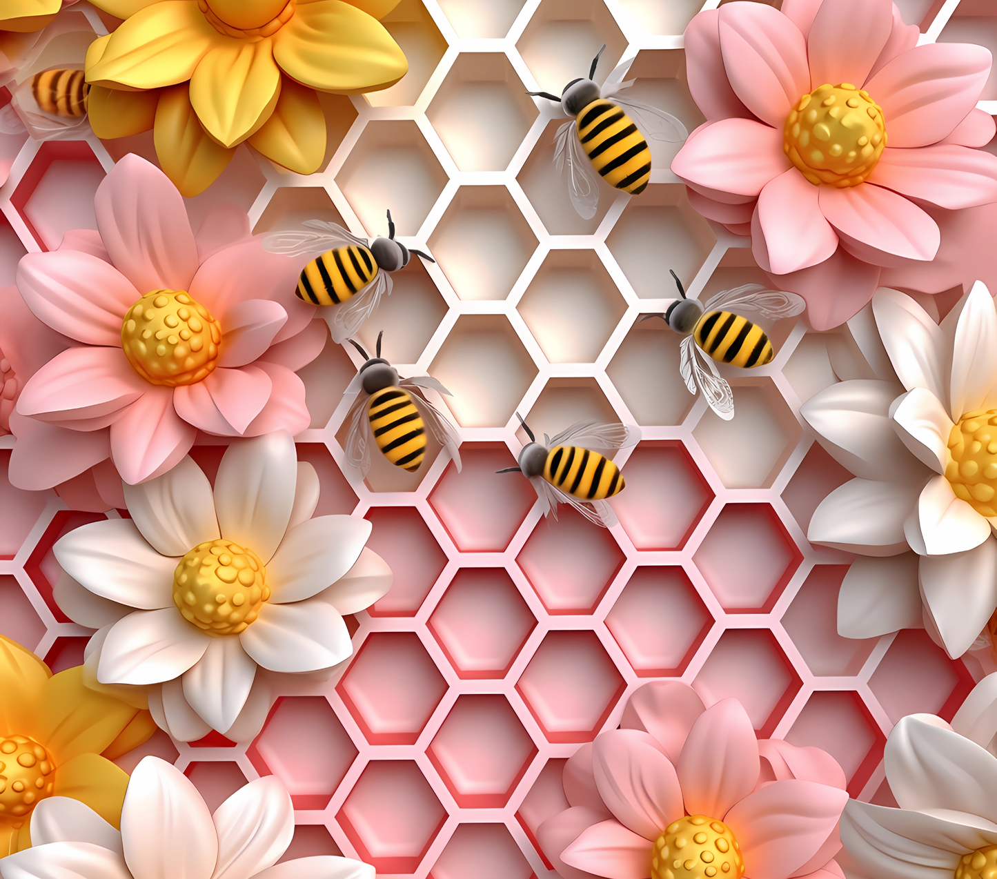 Pink Yellow White Bee Honeycomb 3D Tumbler Wrap