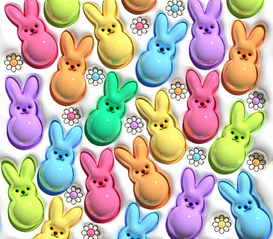 Pastel Bunnies and Flowers - 3D Tumbler Wrap