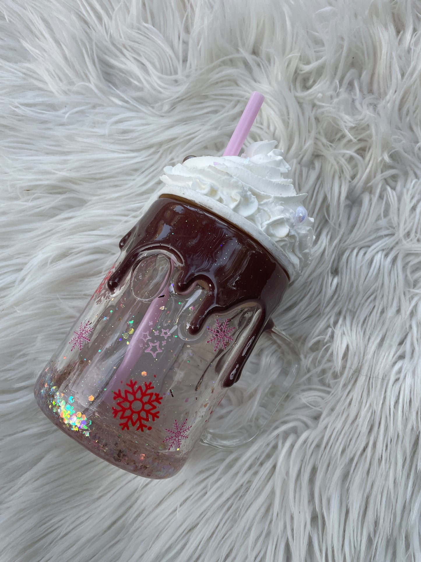 Whipped Reindeer - 15oz Snowglobe Glass Mug w whipped Topper