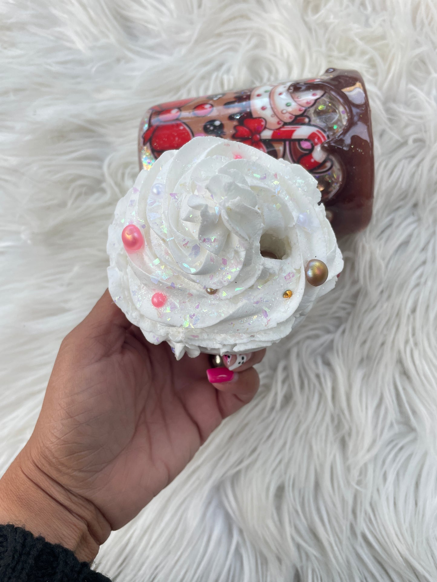 Whipped Reindeer - 15oz Snowglobe Glass Mug w whipped Topper