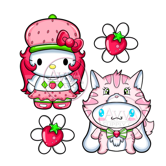 784 - Strawberry Cake Kitty -  Decal