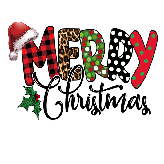 519 - Merry Christmas Plaid UV DTF Decal