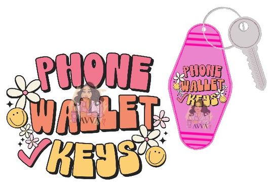 Phone, Wallet, Keys 5pk- Motel Keychain UV DTF Decal