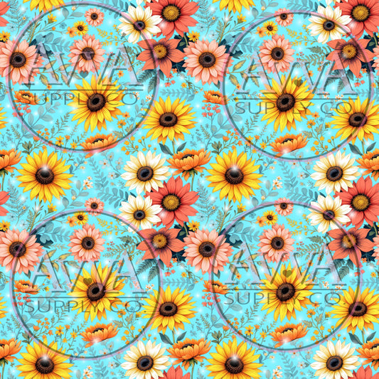 806 - Turquoise Sunflowers - Vinyl