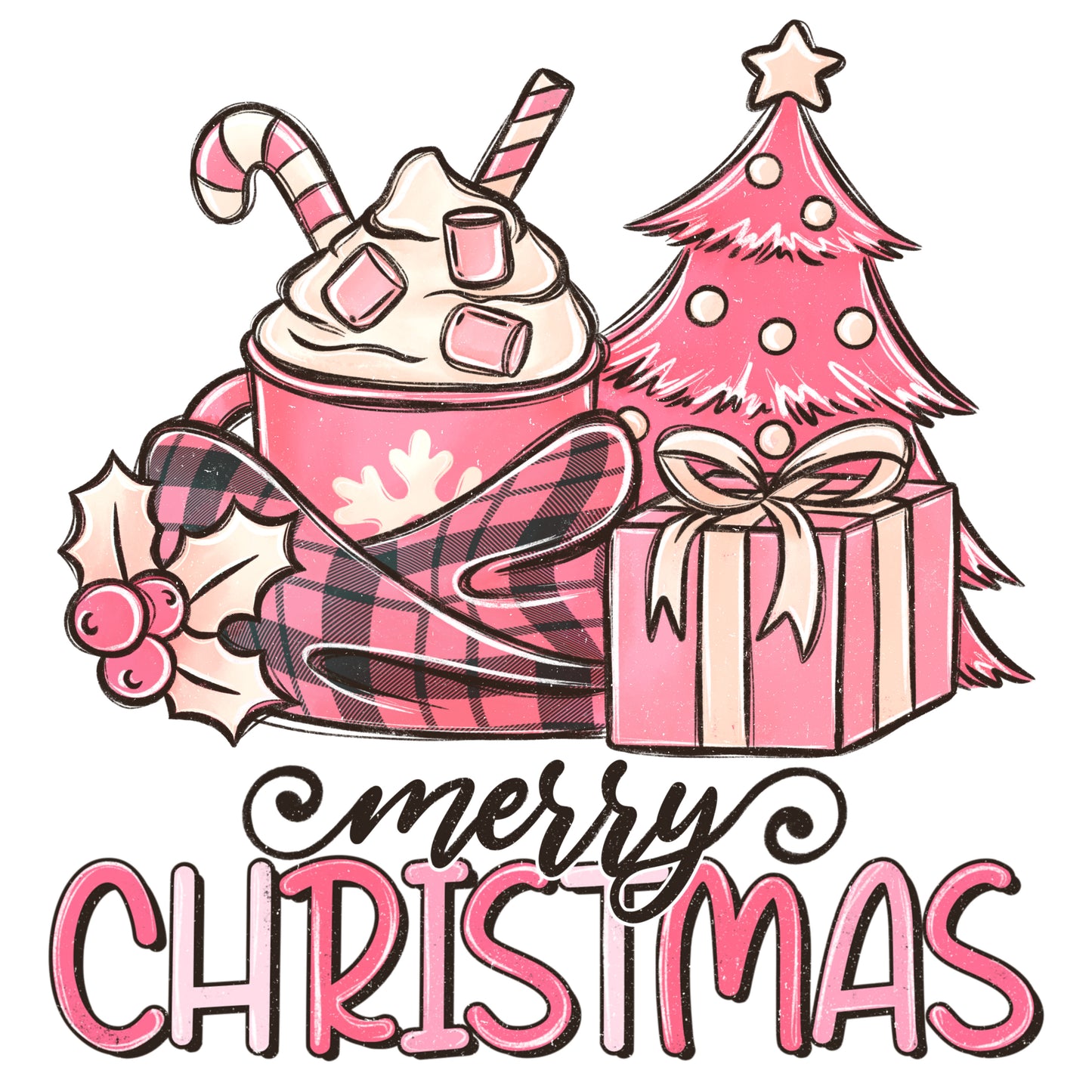 489 - Pink Christmas Plaid UV DTF Decal