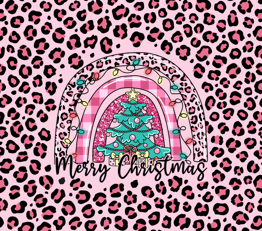 Merry Christmas Pink Leopard Tumbler Wrap