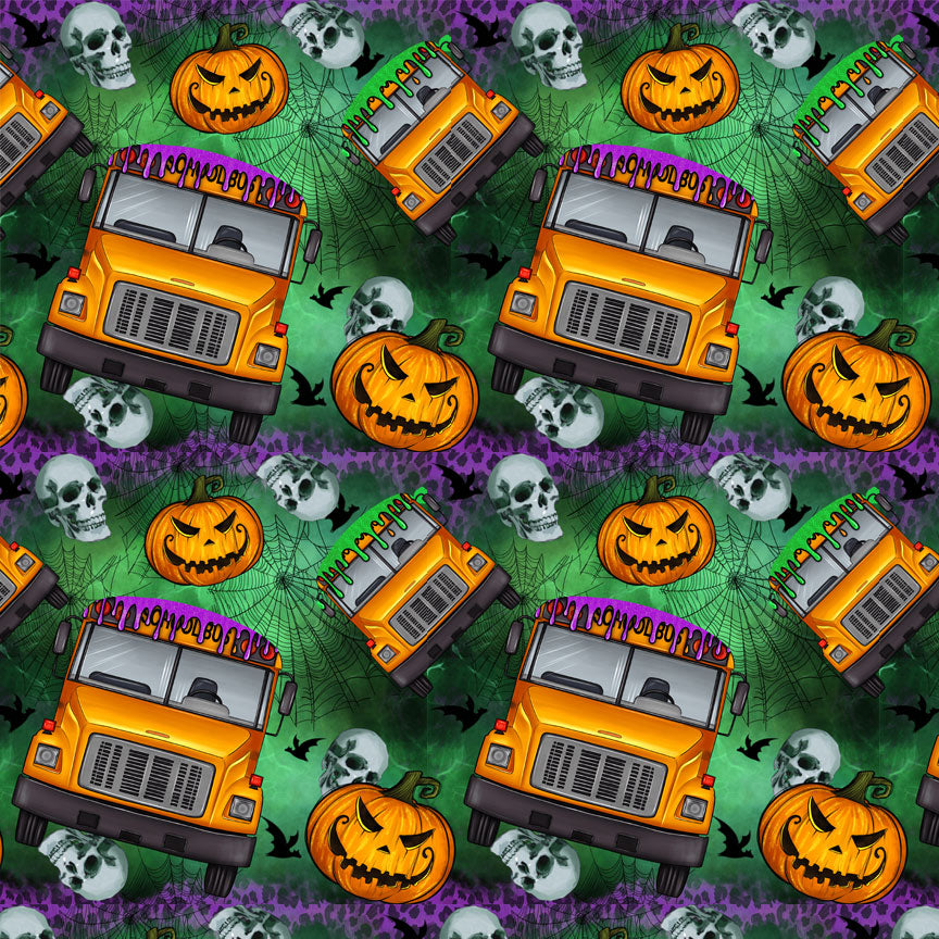 Halloween Bus and Pumpkins
