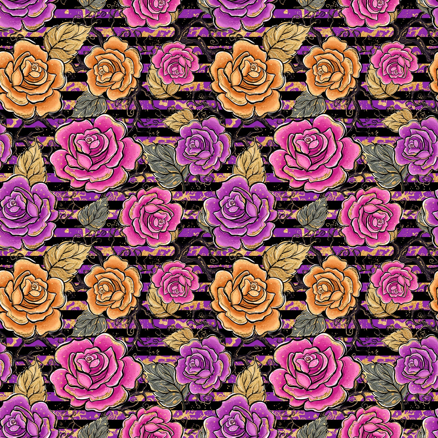 Purple and Black Stripes w Roses