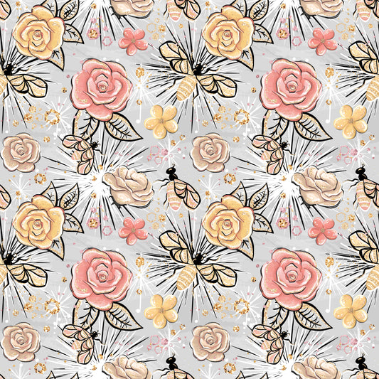 Blue Honeybees and Flowers