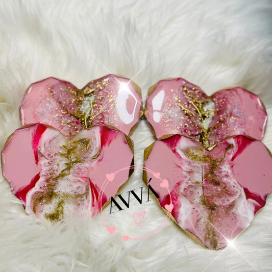 Pink, White and Gold Heart Coasters