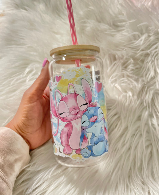 Stitch Love 16oz Glass Can