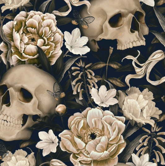 Navy Flowers and Skulls